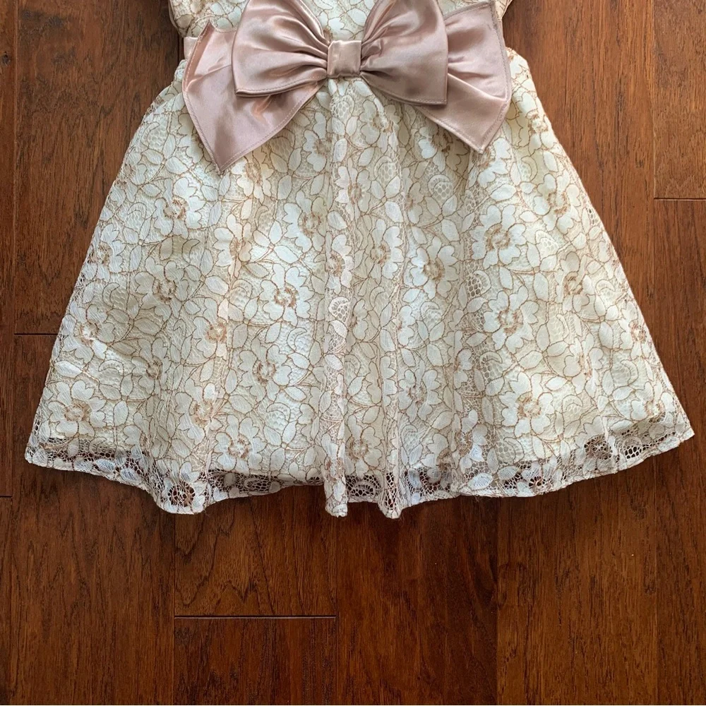 Rare Edition Girls Ivory Lace Party Dress Bow Flower Girl | Size 2T